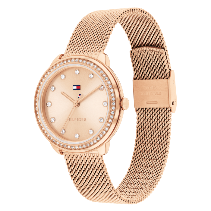 Relógio Mulher Aço IP Rosa com Cristais