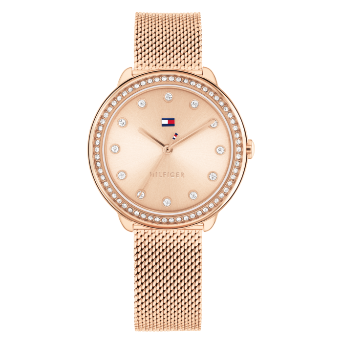 Relógio Mulher Aço IP Rosa com Cristais