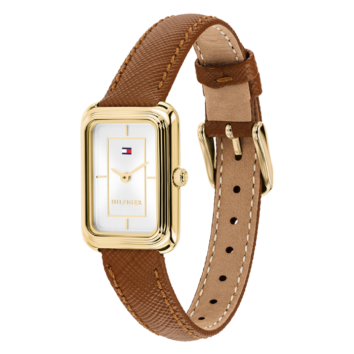 Relógio Mulher Aço IP Dourado Pele