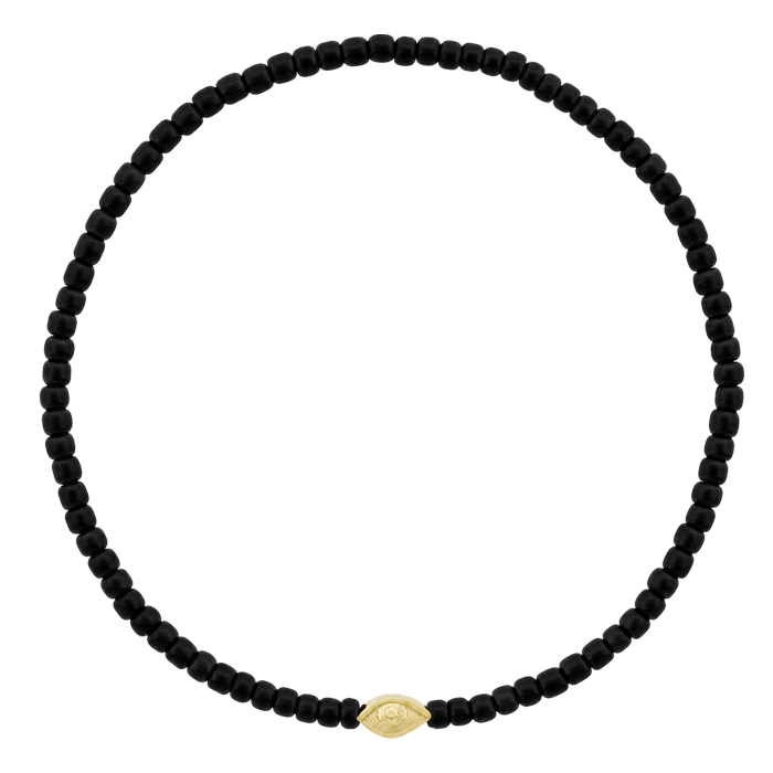 Pulseira Mini Symbol Eye Ouro Amarelo E Beads Pretas