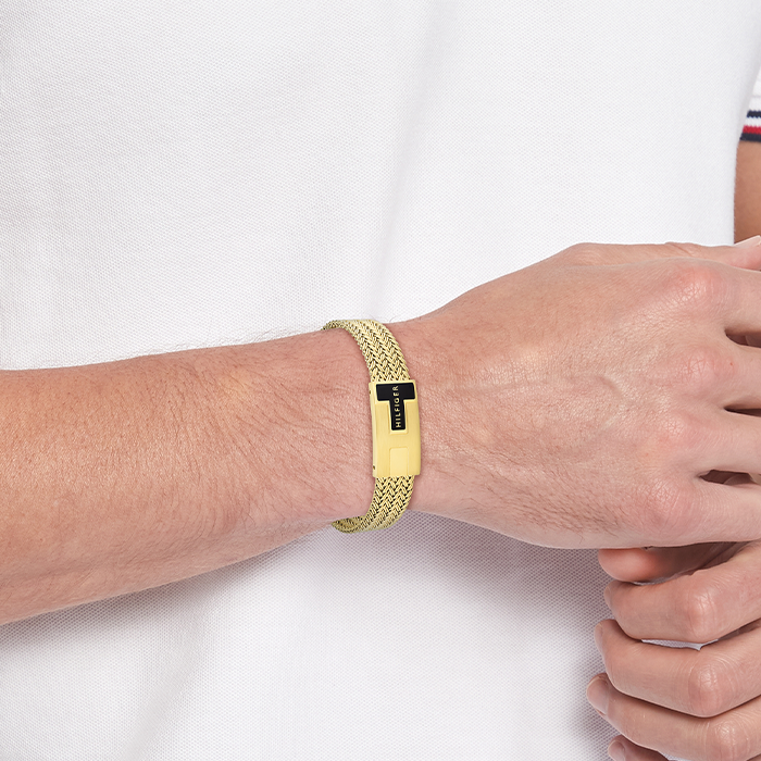 Pulseira Homem Malha Aço Dourado