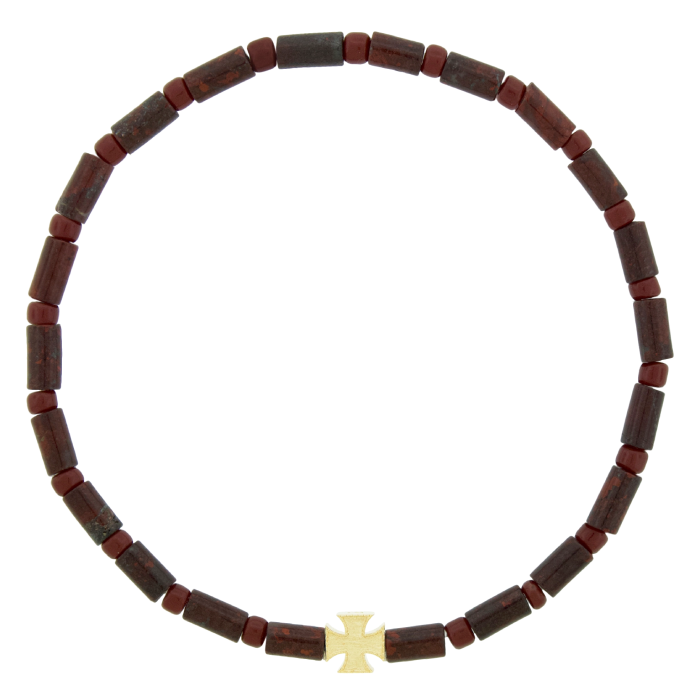 Pulseira Maltese Cross Ouro Amarelo E Jaspe Vermelho