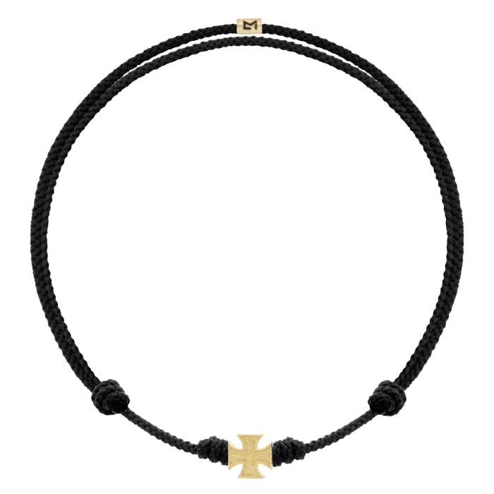 Pulseira Maltese Cross Ouro Amarelo E Corda Preta