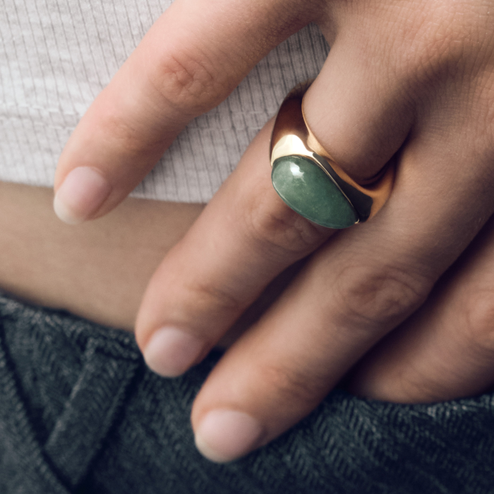 Anel Green Aventurine Luna Stamp
