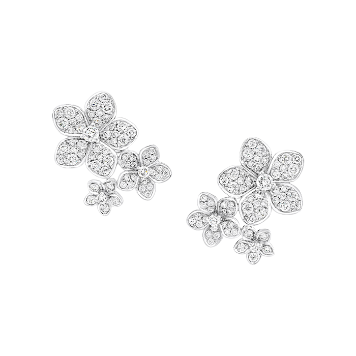 Brincos Wild Flower Triple Ouro Branco e Diamantes
