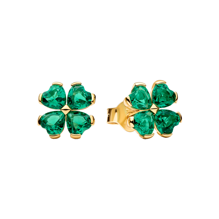Brincos stud Trevo dourados e verde