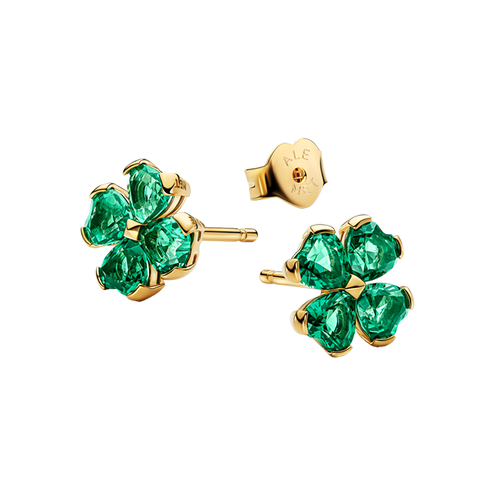 Brincos stud Trevo dourados e verde