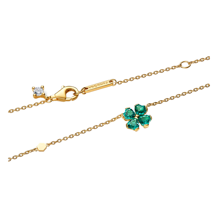 Colar Trevo dourado com cristal verde