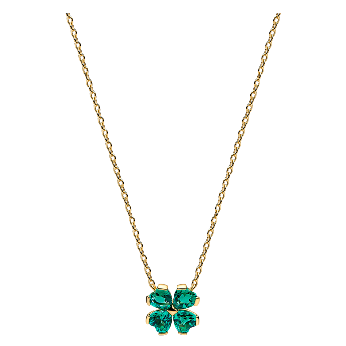 Colar Trevo dourado com cristal verde