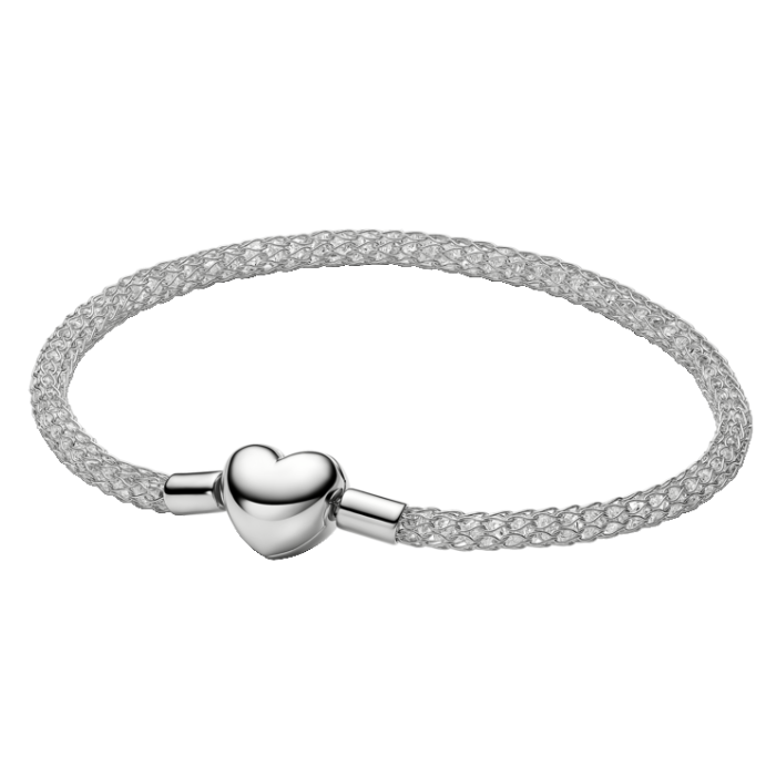 Pulseira de Malha Brilhante com Fecho Coração