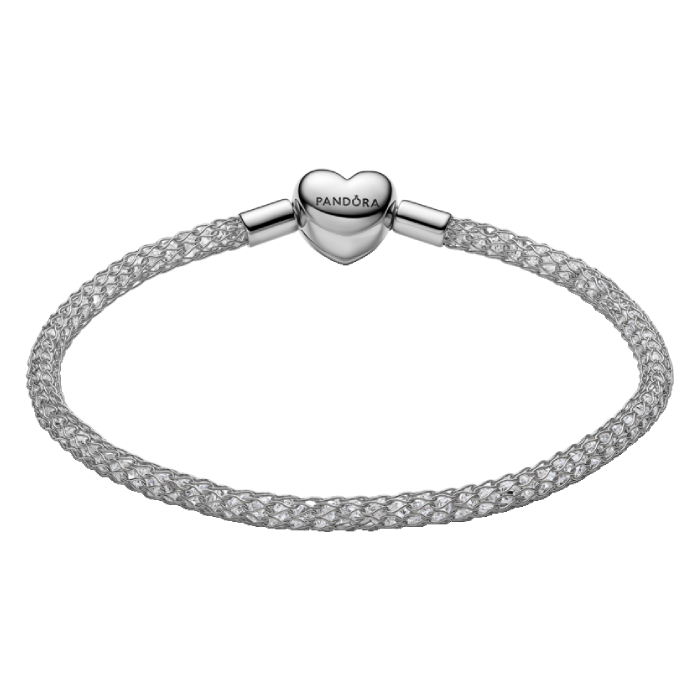 Pulseira de Malha Brilhante com Fecho Coração