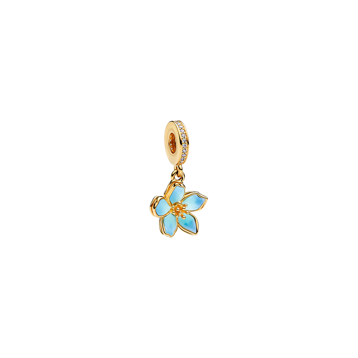 Conta Pendente Dourada Flor Azul