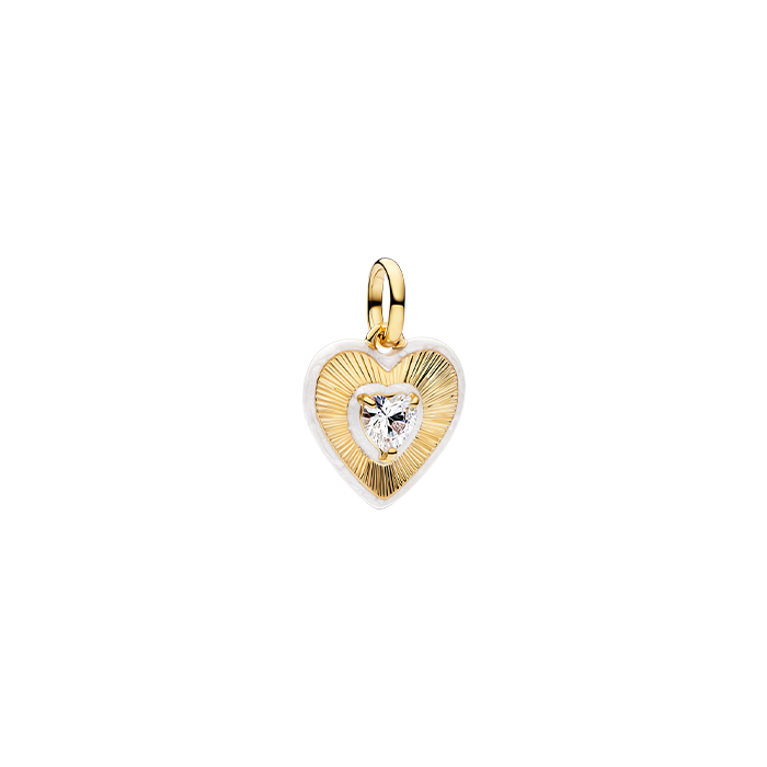 Conta Medalhão Dourado Coração Branco