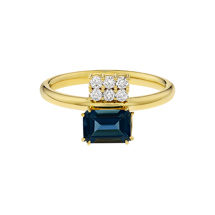 Anel Swallowtail Ouro Amarelo Topázio e Diamante