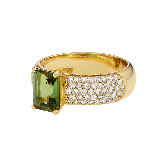 Anel Larkspur Ouro Amarelo Turmalina e Diamantes