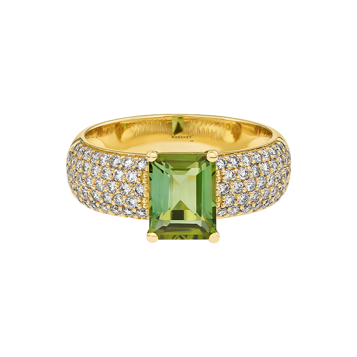 Anel Larkspur Ouro Amarelo Turmalina e Diamantes