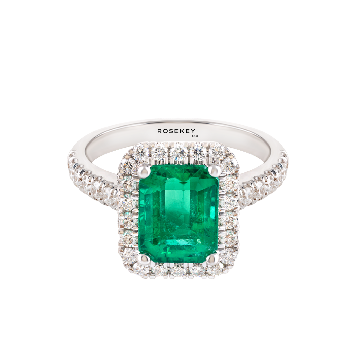 Anel Ouro Branco, Diamantes e Esmeralda