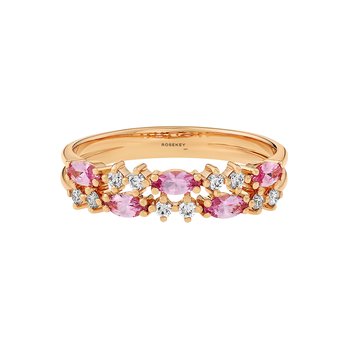 Anel Secret Bloom Ouro Rosa, Safiras e Diamantes