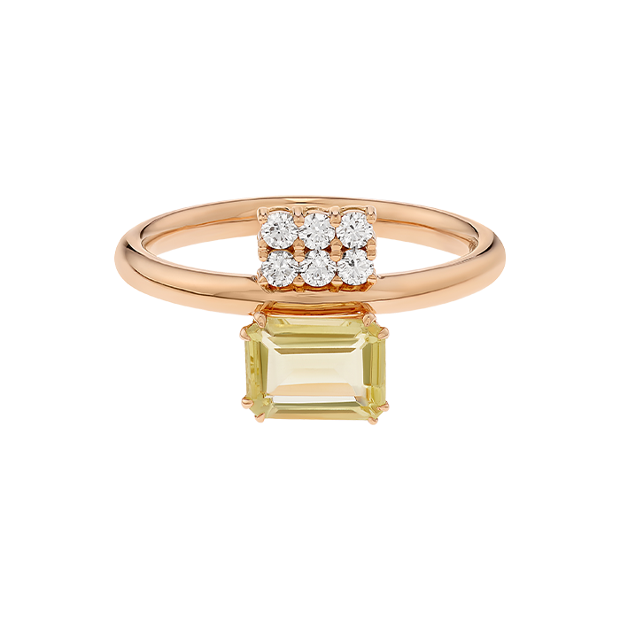 Anel Swallowtail Ouro Rosa Quartzo e Diamantes