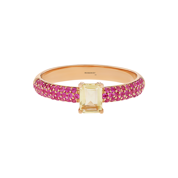 Anel Sweet Briar Ouro Rosa Quartzo e Safiras