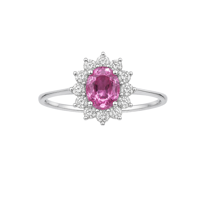Anel Ouro Branco, Diamantes E Safira Rosa