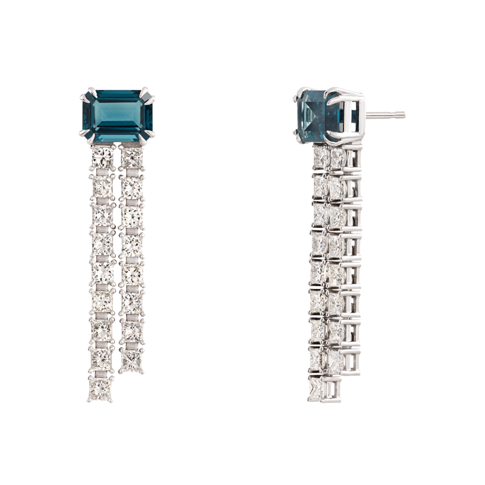 Brincos Moonbean Ouro Branco, Diamantes e Topázios