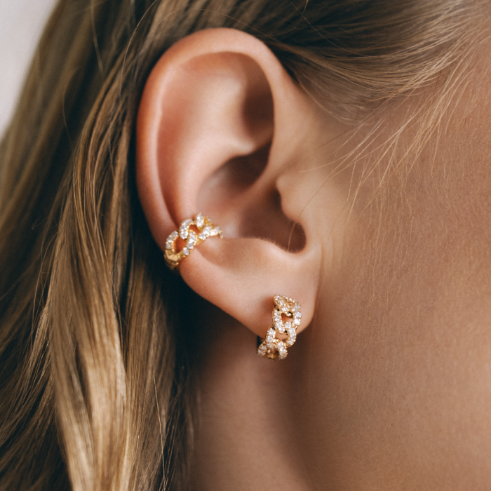 Brincos Links Ouro Rosa E Diamantes