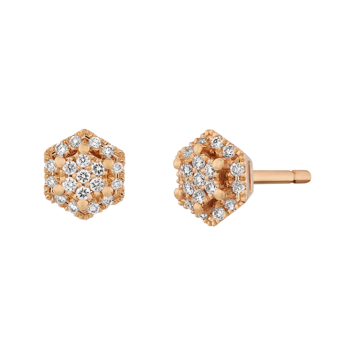 Brincos Épure Hexa Modelo Pequeno Ouro Rosa e Diamantes