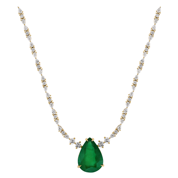 Colar Willow Ouro Amarelo, Esmeralda E Diamantes