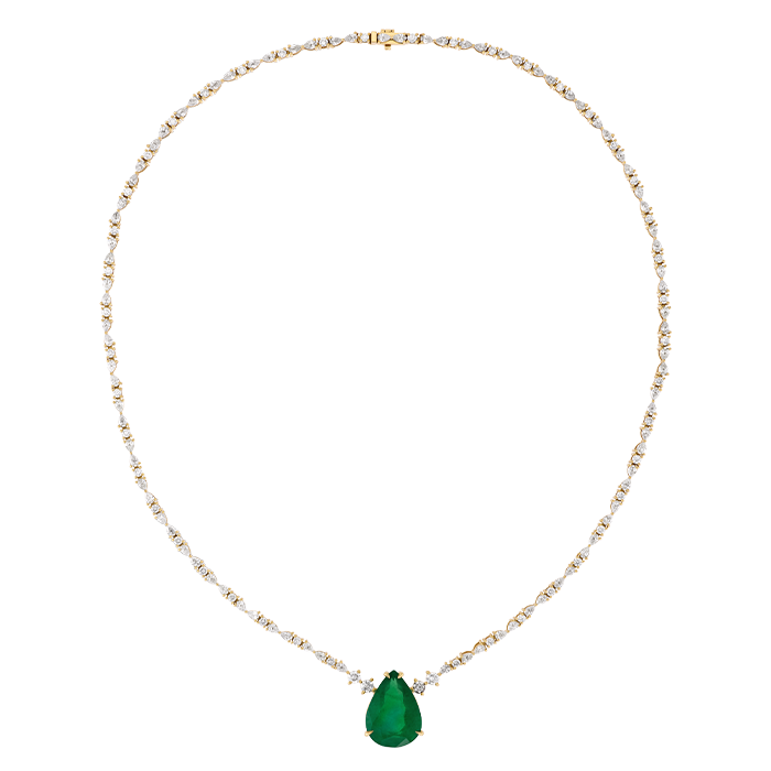 Colar Willow Ouro Amarelo, Esmeralda E Diamantes