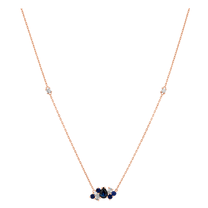 Colar Gooseberry Ouro Rosa, Safiras Azuis E Diamantes