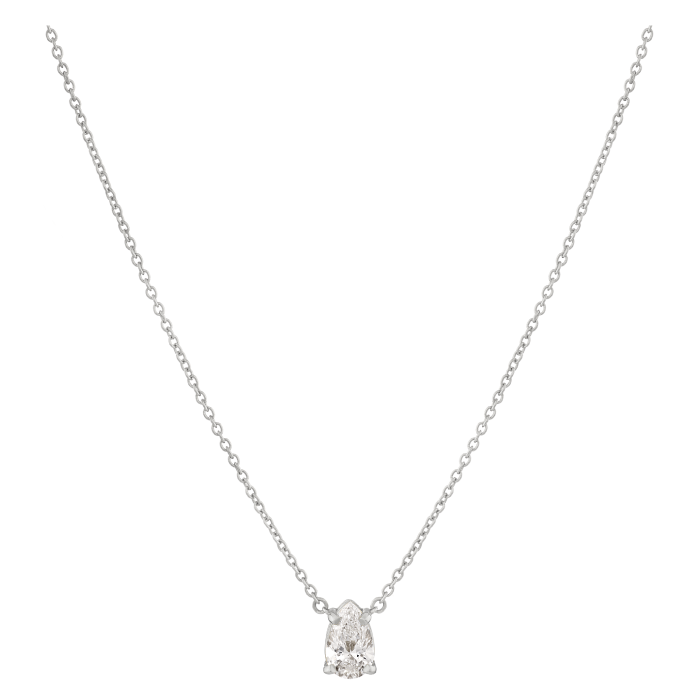 Colar Pendente Ouro Branco E Diamante Pera