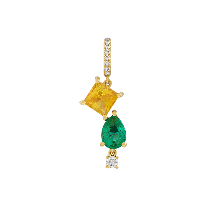 Pendente Ouro Amarelo, Esmeralda, Safira e Diamantes