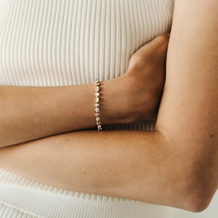 Pulseira Ouro Branco E Diamantes Lapidações Baguette E Oval