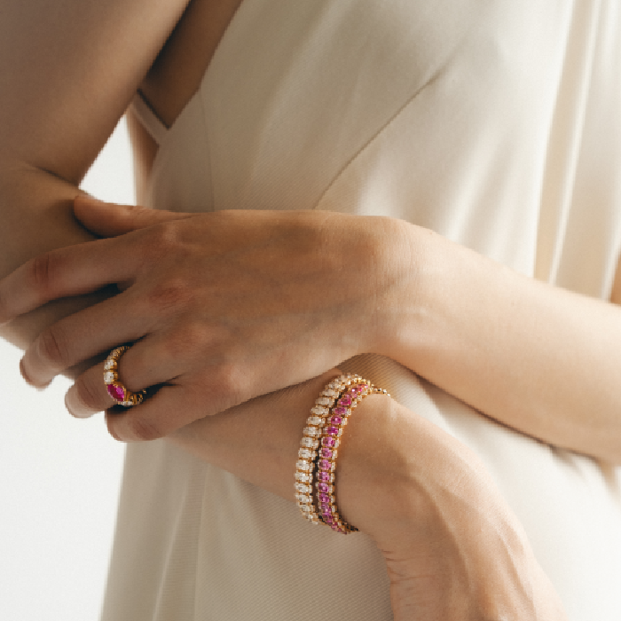 Pulseira Diamantes E Safiras Rosa
