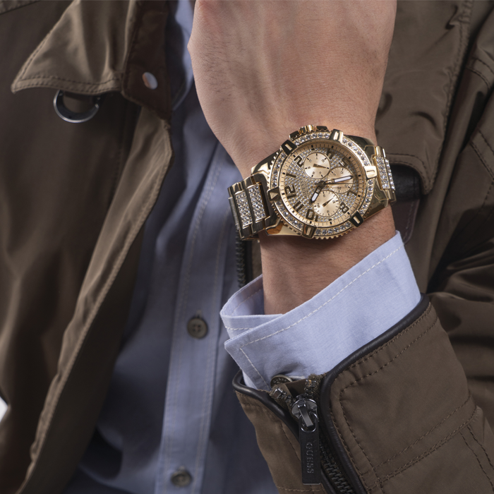 Relógio Masculino Frontier Dourado com Brilhantes