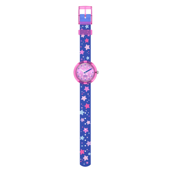 Relógio Flik Flak de criança rosa e azul estrelas