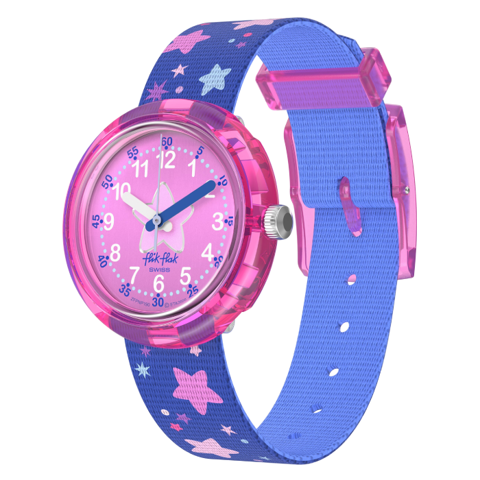 Relógio Flik Flak de criança rosa e azul estrelas