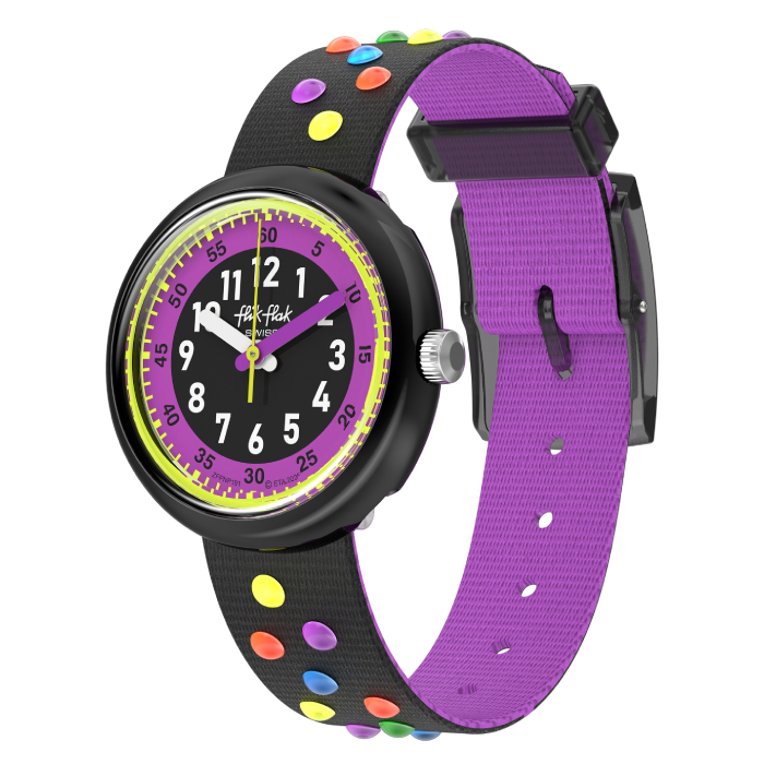 Relógio Flik Flak de criança preto e roxo