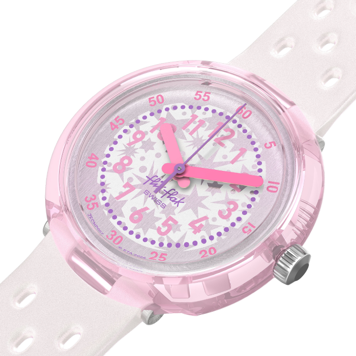 Relógio Flik Flak de criança branco e rosa