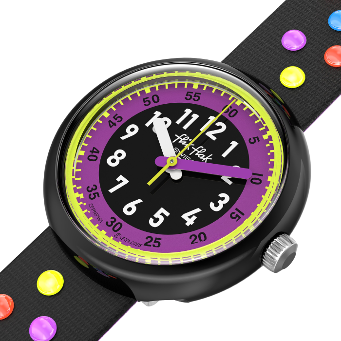 Relógio Flik Flak de criança preto e roxo