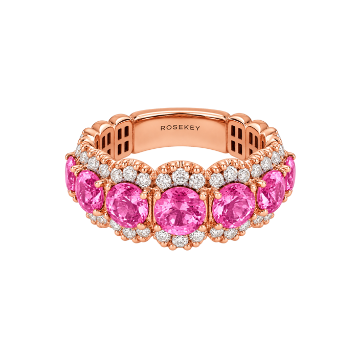 Anel Ouro Rosa, Diamantes E Safiras Rosa image 0