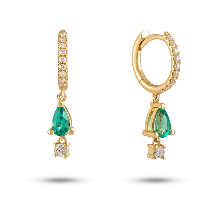 Brincos Fizz Hoop Ouro Amarelo, Esmeraldas E Diamantes