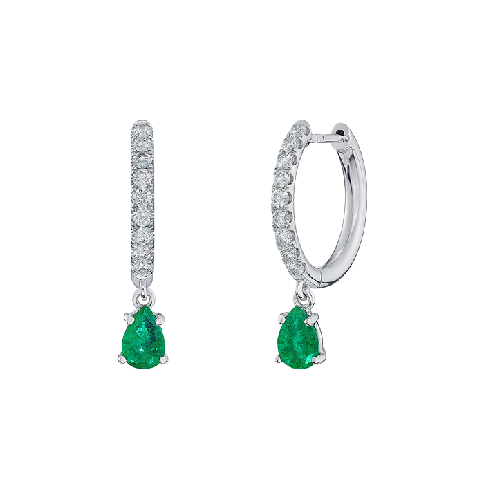 Brincos Diamantes E Esmeraldas Pêra