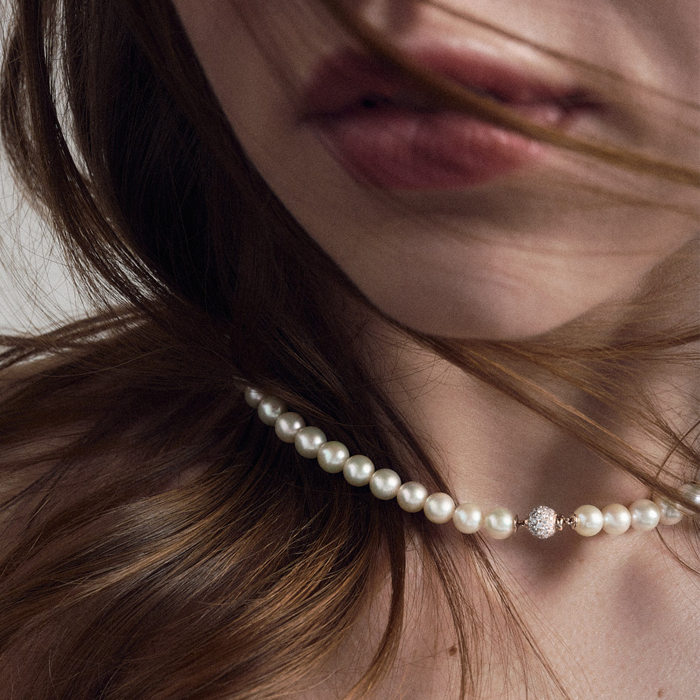 Colar Pérolas Akoya, Ouro Rosa E Diamantes