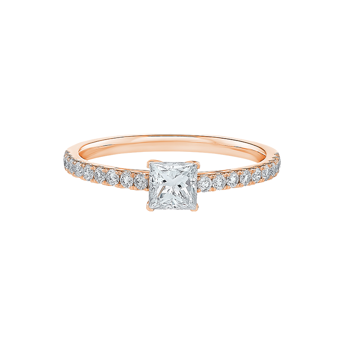Anel Solitário Princess Ouro Rosa 0.42ct
