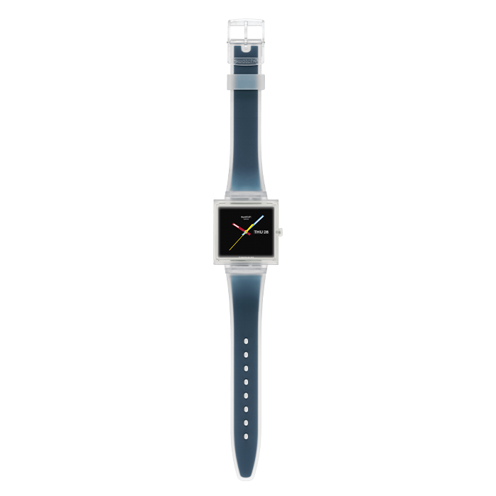 Relógio Swatch homem Preto e Azul Quadrado Data
