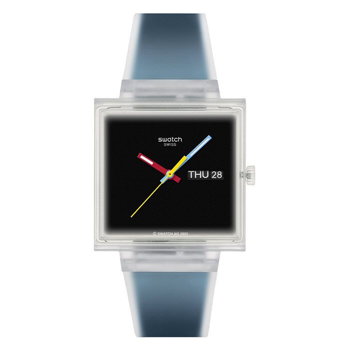 Relógio Swatch homem Preto e Azul Quadrado Data