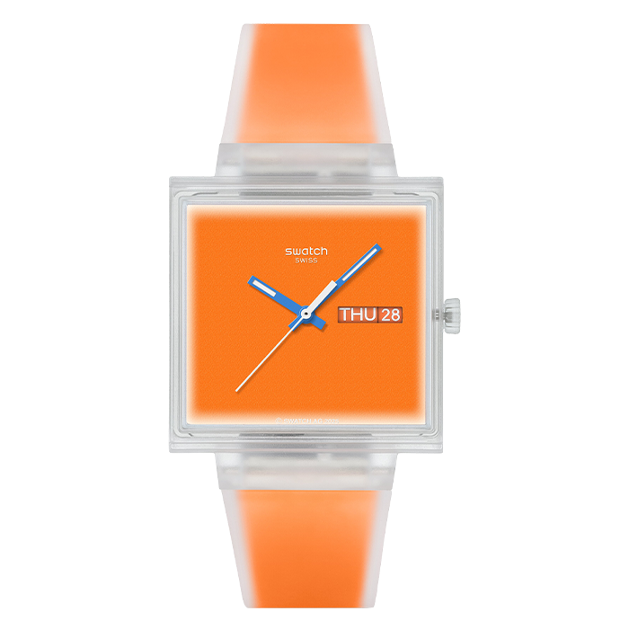 Relógio Swatch homem Laranja Quadrado  Data