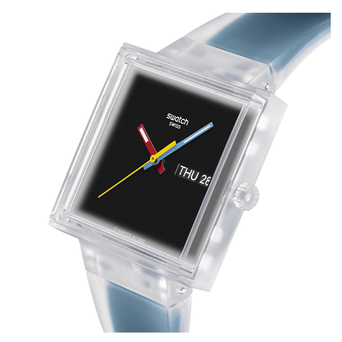 Relógio Swatch homem Preto e Azul Quadrado Data